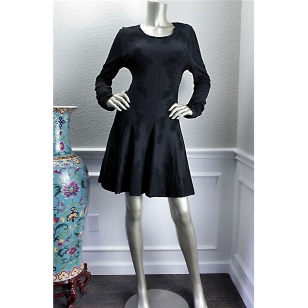 Zac Posen Black Long Sleeve Fit-and-Flare Dress